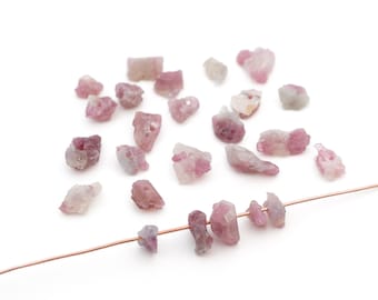 25 pcs pink tourmaline chip beads, small raw semiprecious stone, average size 8mm