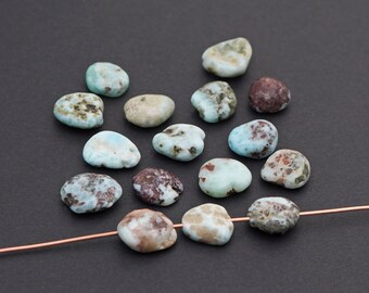 16 pcs small light blue larimar flattened nugget beads, freeform style semiprecious stone, ranges from 10mm to 12mm