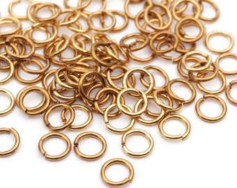 100 pcs plated base metal jump rings, 16g, 16 gauge gold color, closeout, 10mm OD 7.1mm ID