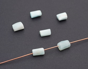 6 pcs small light blue larimar cylinder beads, freeform style semiprecious stone average size 10mm x 5mm