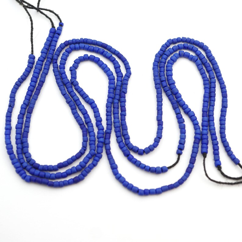Three 11 inch strands of tiny lapis heishi beads, blue reconstituted semiprecious stone seed beads, average size 2mm image 2