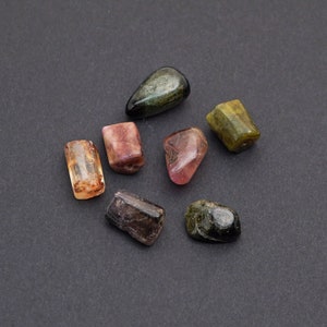 7 pcs small tourmaline nugget beads, black, pink and green semiprecious stone, multicolor, average length 10mm image 3