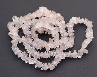 Rose quartz chips beads, 30" strand light pink semiprecious stone, avg size 8mm