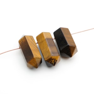 3 pcs long top drilled double terminated tigereye beads, yellow and brown semiprecious stone, length ranges 29mm to 32mm