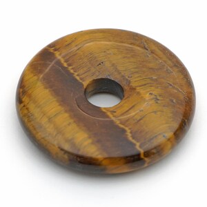 Tigereye donut pendant, flat round brown black and yellow semiprecious stone 40mm