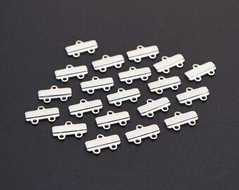 20 pcs small flat textured links, 2 to 1 connectors, bright silver tone base metal two to one components, closeout, 13mm across