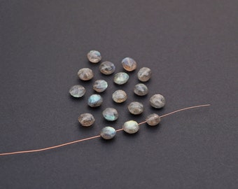 18 pcs small faceted labradorite lentil beads, grey green semiprecious stone disks, average size 6mm 7mm