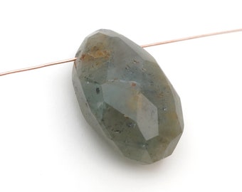 Top drilled rutilated quartz pendant, large polished semiprecious stone bead, 40mm long