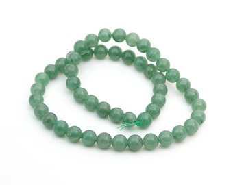 Small round green aventurine beads, 15" strand polished semiprecious stone, average size 8mm