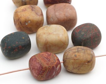 9 pcs matte red creek jasper nugget beads, multicolor grey brown green semiprecious stone, average size 16mm