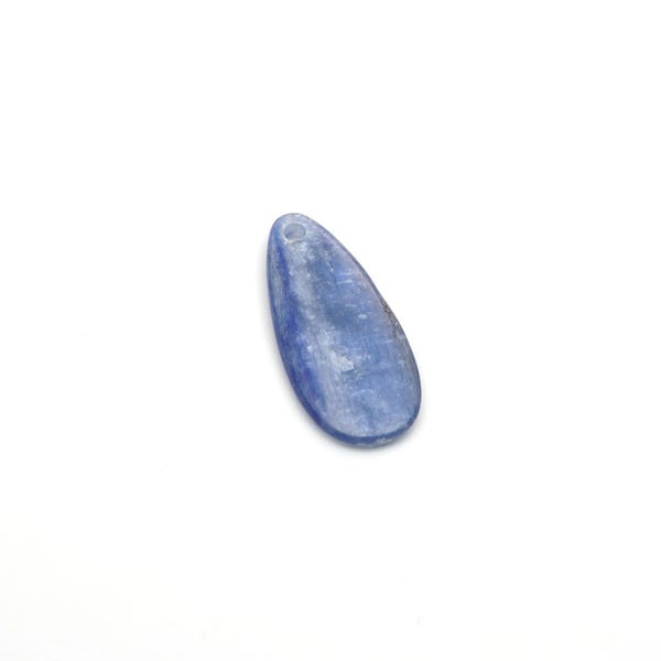 Long blue kyanite pendant, flat teardrop, front drilled flat back semiprecious stone bead, 33mm x 14mm