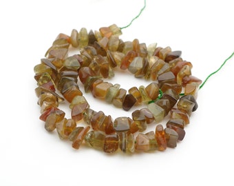 Green garnet chip beads, 15" strand opaque small semiprecious stone average size 8mm 9mm