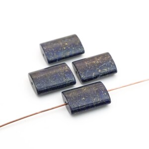4 flat rectangular lapis beads, dark blue pillow shape semiprecious stone, average length 20mm