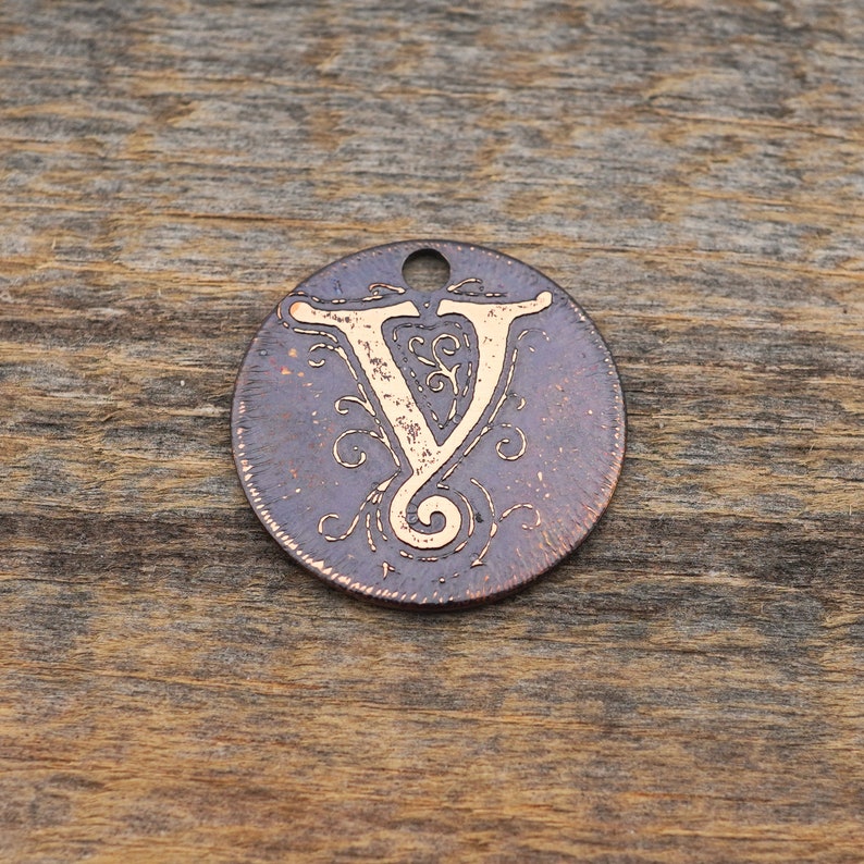 22mm small flat handmade etched metal jewelry supply Round letter Y charm