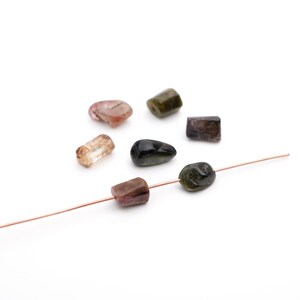 7 pcs small tourmaline nugget beads, black, pink and green semiprecious stone, multicolor, average length 10mm image 1