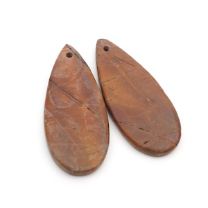 2 pcs red creek jasper teardrop pendants, front drilled flatback teardrop semiprecious stone pair, average length 41mm