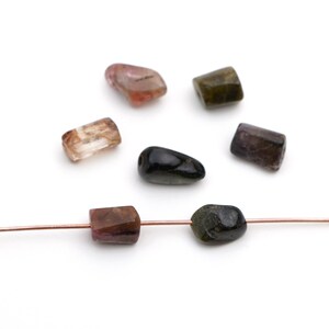 7 pcs small tourmaline nugget beads, black, pink and green semiprecious stone, multicolor, average length 10mm image 2