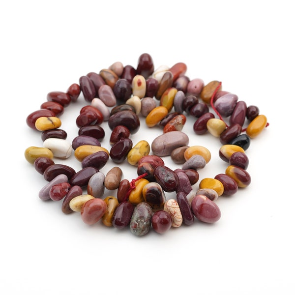 15" strand mookaite top drilled chip beads, small polished multicolor red purple yellow white semiprecious stone avg size 9mm