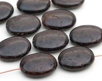 10 piezas de cuentas de granate ovaladas planas, piedra semipreciosa de color rojo oscuro pulida, tamaño promedio 20 mm x 15 mm