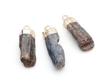 3 pcs gold electroformed kyanite pendants, long primitive raw style spikes, average length 30mm