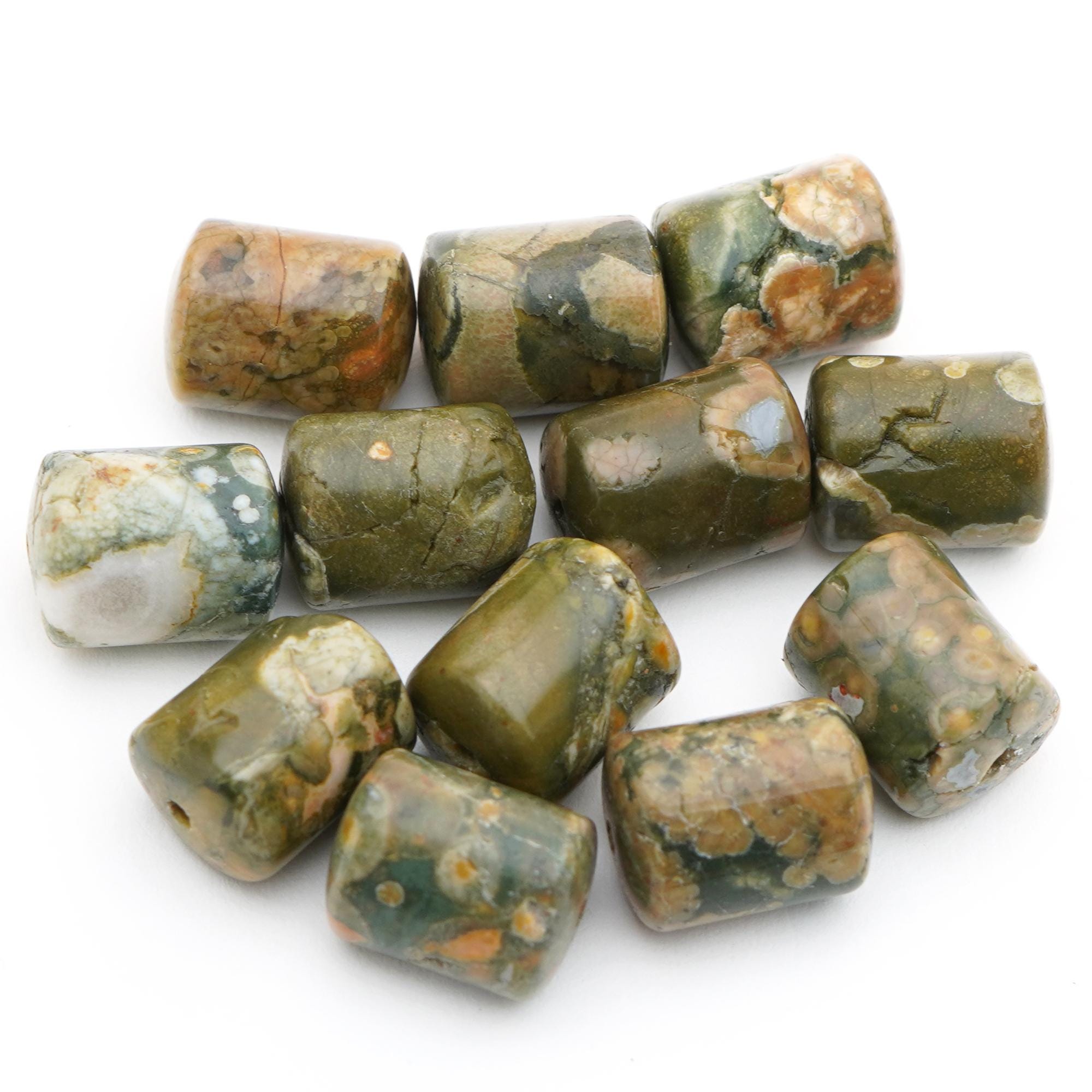Pyroclastic Rhyolite Green 12 Pcs Triangular Cylindrical Rhyolite Beads, Green White Semiprecious ...