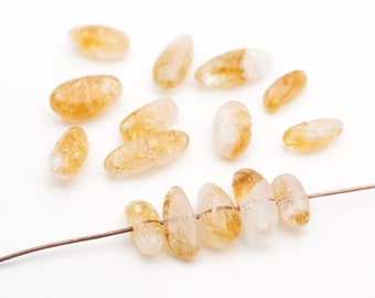 15 pcs side drilled citrine beads, long freeform nuggets, yellow semiprecious stone, average size 13mm to 18mm