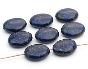 8 pcs flat oval lapis beads, dark blue semiprecious stone, average length 16mm x 12mm