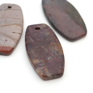 3 pcs red creek jasper pendants, front drilled rectangular oval flatback semiprecious stone, average length 33mm
