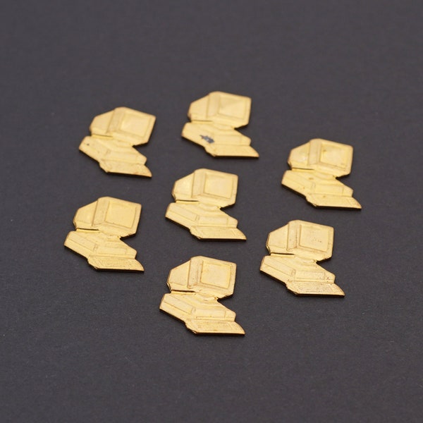 7 pcs small brass eighties style computer stampings, vintage terminals, 16mm across