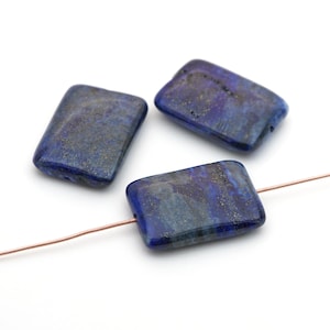 4 pcs flat rectangular lapis beads, polished dark blue semiprecious stone, average length 25mm
