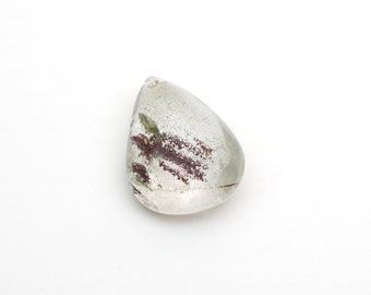 Front drilled lodolite quartz pendant, clear phantom crystal freeform teardrop semiprecious stone bead with inclusions, 29mm