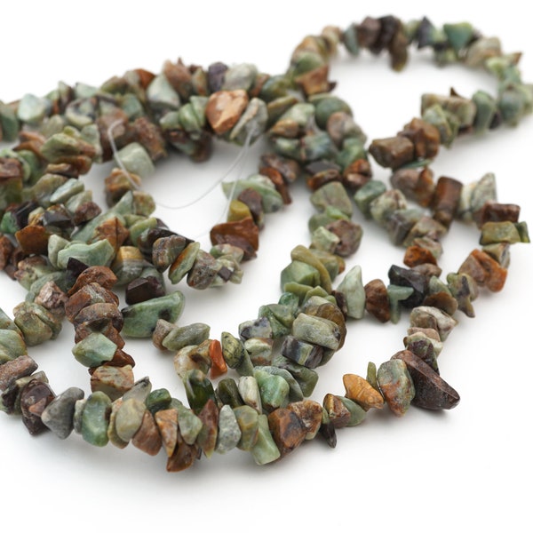 One 30" strand of small green African opal chip beads, semiprecious stone, average size 8mm