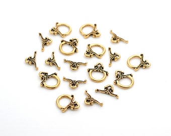 9 sets small Tierracast toggle clasps, antiqued gold plated fine pewter, Keepsake part 6015, 13mm long
