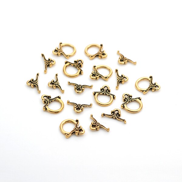 9 sets small Tierracast toggle clasps, antiqued gold plated fine pewter, Keepsake part 6015, 13mm long