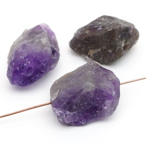 3 pcs raw chevron amethyst nugget beads, chunky purple semiprecious stone, size ranges 25mm to 27mm