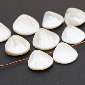 9 pcs white shell beads, top drilled polished flat curved shell teardrop shape, average size 18mm 20mm