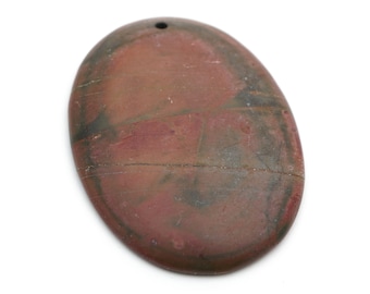 Large oval red creek jasper pendant, front drilled flat back bead, multicolor stone, light matte finish, 55mm long