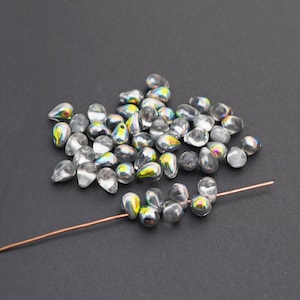 50 pcs top drilled smooth Czech glass teardrop beads, clear vitrail drops, 8mm