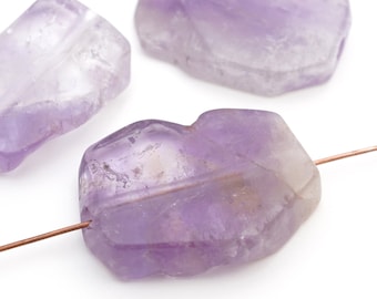 3 pcs large amethyst slice beads, flat lavender purple and white semiprecious stone, ranges from 29mm to 34mm long
