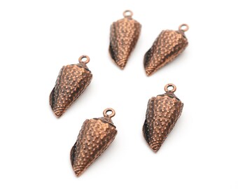 5 pcs shell pendants, copper plated lead free pewter shells, 23mm long