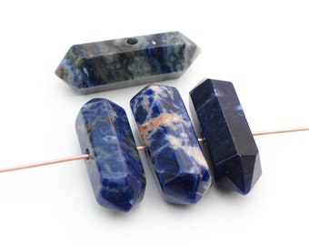 4 pcs long side drilled double terminated sodalite beads, blue and white semiprecious stone, ranges from 26mm to 30mm long