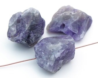 3 pcs raw chevron amethyst nugget beads, chunky purple semiprecious stone, size ranges 24mm to 26mm