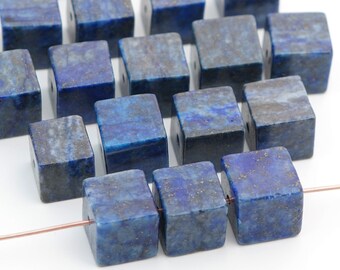 18 pcs small lapis lazuli cube beads, blue gold and white semiprecious stone, average size 10mm 11mm