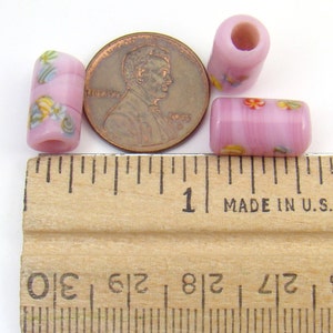 8 pcs vintage large hole beads, pink glass lampwork Japanese with multicolor murrine 14mm image 5