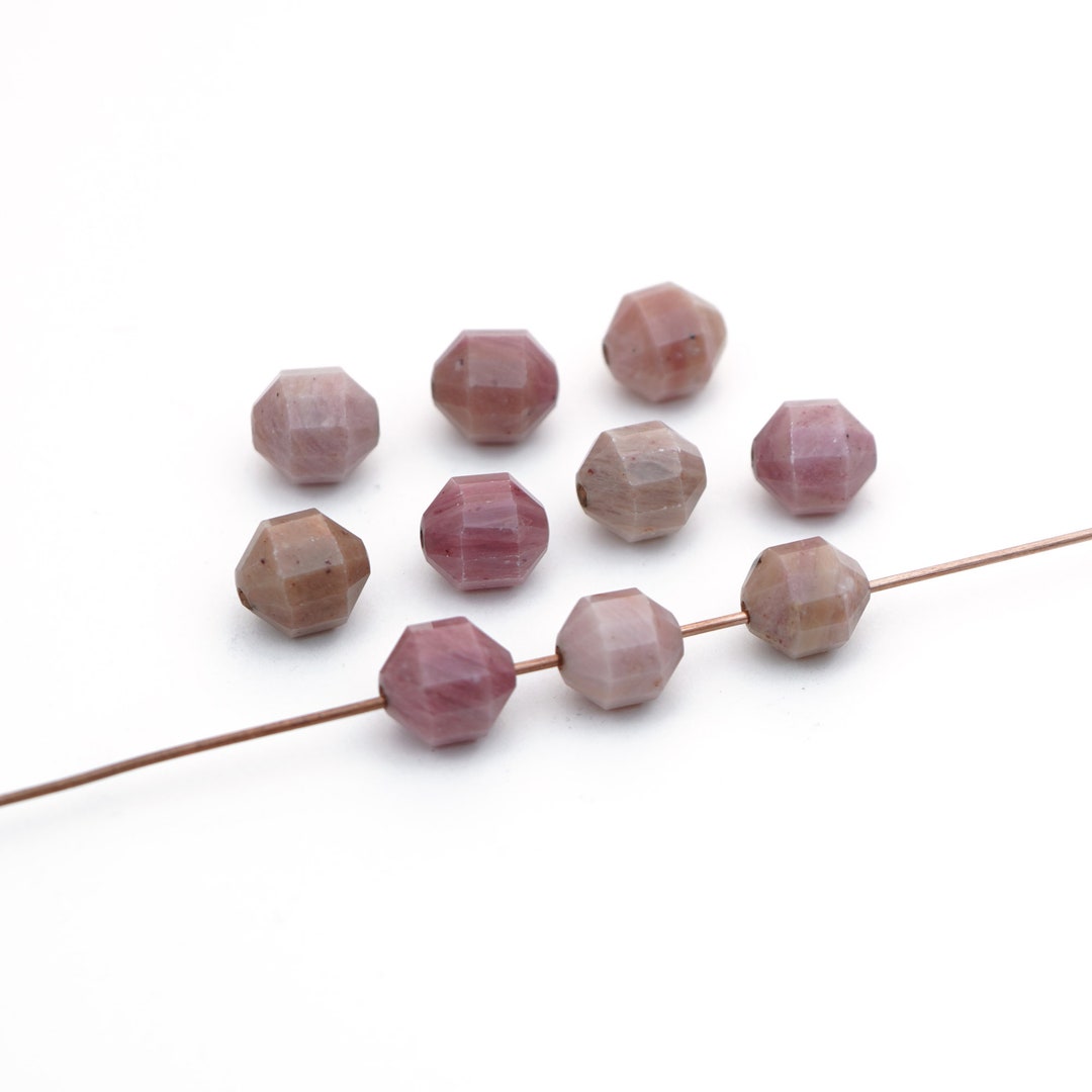 10 Pcs Small Faceted Round Rhodonite Beads, Pink and Black Lantern ...
