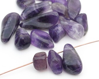 15 pcs top drilled chevron amethyst teardrop beads, purple and white semiprecious stone, length ranges 10mm to 30mm