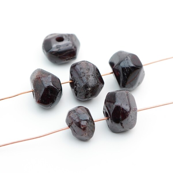 6 pcs garnet nugget beads, large hole dark red semiprecious stone, average size 14mm