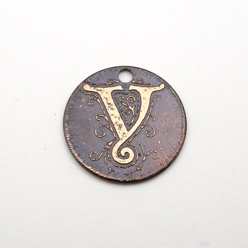 22mm small flat handmade etched metal jewelry supply Round letter Y charm