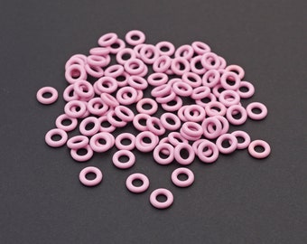 100 pcs small rubber jump rings, pink color, closeout, 7.25mm OD 3.5mm ID