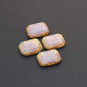 4 pcs vintage Japanese cabochons, opal glass, rectangle foil cabs, Japan Cherry brand 19mm